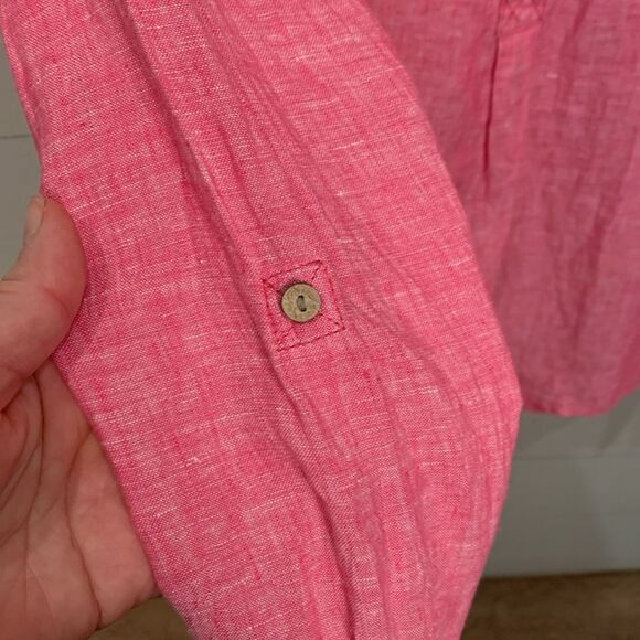 Sigrid Olsen 100% linen pink Henley button top long sleeve size 1X natural - Picture 5 of 7